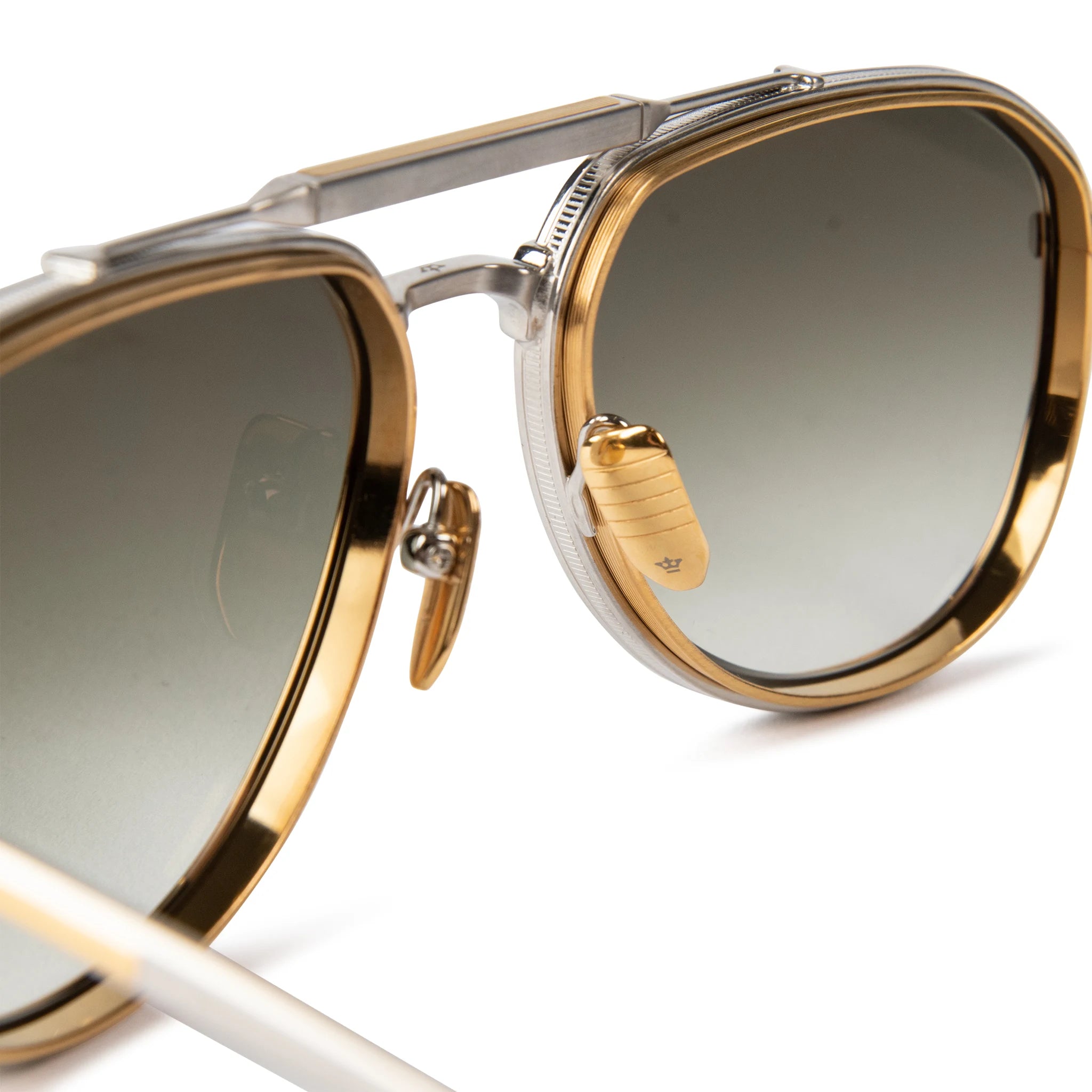 Jacques Marie Mage Commander Silver Gold Green Sunglasses
